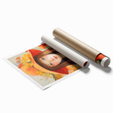 Maximalist Portrait Wall Art with Bold Florals and Vibrant Orange Hat Design