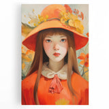 Maximalist Portrait Wall Art with Bold Florals and Vibrant Orange Hat Design