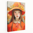 Maximalist Portrait Wall Art with Bold Florals and Vibrant Orange Hat Design