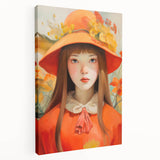 Maximalist Portrait Wall Art with Bold Florals and Vibrant Orange Hat Design