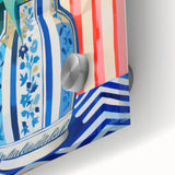 Maximalist Floral Wall Art with Vibrant Tulips in Blue and White Vase