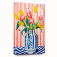 Maximalist Floral Wall Art with Vibrant Tulips in Blue and White Vase