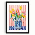 Maximalist Floral Wall Art with Vibrant Tulips in Blue and White Vase