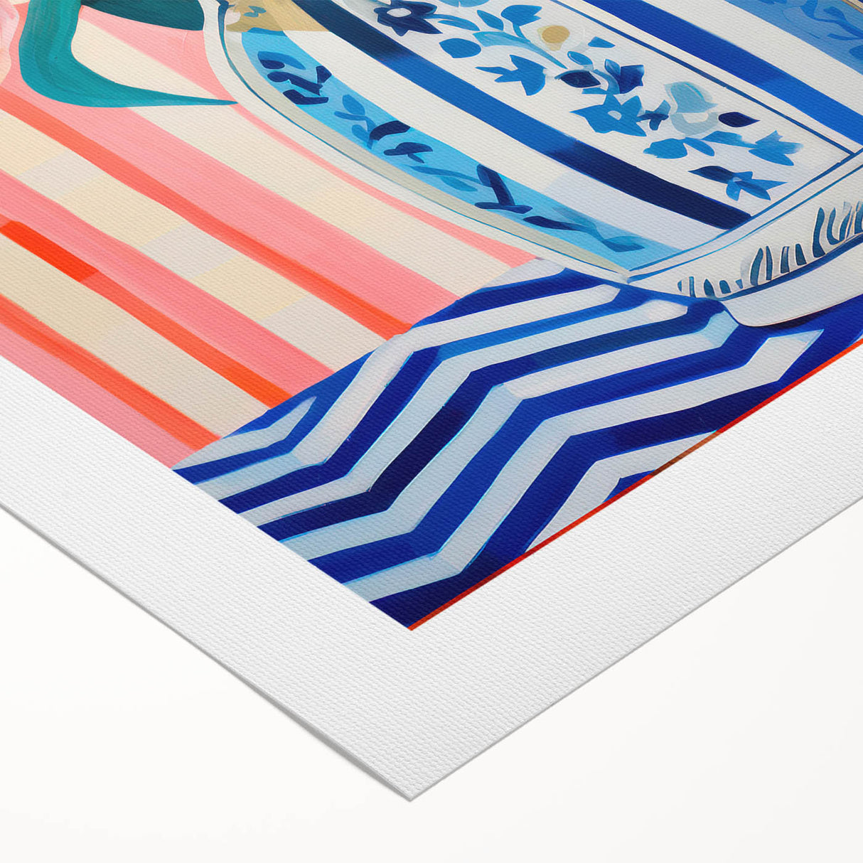 Maximalist Floral Wall Art with Vibrant Tulips in Blue and White Vase