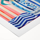 Maximalist Floral Wall Art with Vibrant Tulips in Blue and White Vase