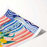 Maximalist Floral Wall Art with Vibrant Tulips in Blue and White Vase