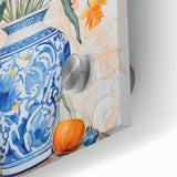 Maximalist Floral Wall Art with Bold Flowers in Intricate Blue Vase Design