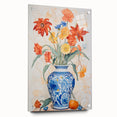 Maximalist Floral Wall Art with Bold Flowers in Intricate Blue Vase Design