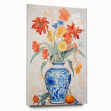 Maximalist Floral Wall Art with Bold Flowers in Intricate Blue Vase Design