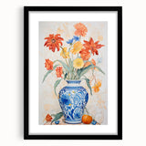 Maximalist Floral Wall Art with Bold Flowers in Intricate Blue Vase Design