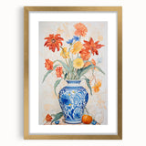 Maximalist Floral Wall Art with Bold Flowers in Intricate Blue Vase Design