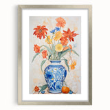 Maximalist Floral Wall Art with Bold Flowers in Intricate Blue Vase Design