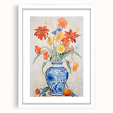 Maximalist Floral Wall Art with Bold Flowers in Intricate Blue Vase Design