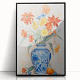 Maximalist Floral Wall Art with Bold Flowers in Intricate Blue Vase Design
