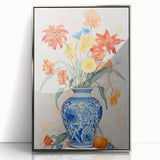 Maximalist Floral Wall Art with Bold Flowers in Intricate Blue Vase Design