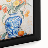 Maximalist Floral Wall Art with Bold Flowers in Intricate Blue Vase Design