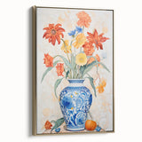 Maximalist Floral Wall Art with Bold Flowers in Intricate Blue Vase Design