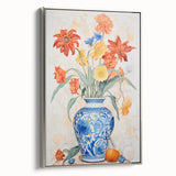 Maximalist Floral Wall Art with Bold Flowers in Intricate Blue Vase Design