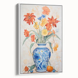 Maximalist Floral Wall Art with Bold Flowers in Intricate Blue Vase Design