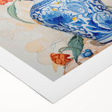 Maximalist Floral Wall Art with Bold Flowers in Intricate Blue Vase Design