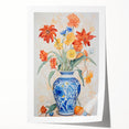 Maximalist Floral Wall Art with Bold Flowers in Intricate Blue Vase Design