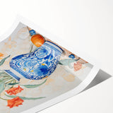 Maximalist Floral Wall Art with Bold Flowers in Intricate Blue Vase Design