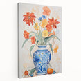 Maximalist Floral Wall Art with Bold Flowers in Intricate Blue Vase Design