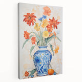 Maximalist Floral Wall Art with Bold Flowers in Intricate Blue Vase Design