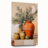 Maximalist Still Life Wall Art with Bold Terracotta Vases and Foliage