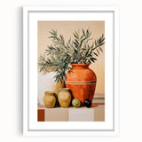Maximalist Still Life Wall Art with Bold Terracotta Vases and Foliage