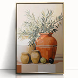 Maximalist Still Life Wall Art with Bold Terracotta Vases and Foliage