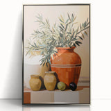 Maximalist Still Life Wall Art with Bold Terracotta Vases and Foliage
