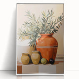 Maximalist Still Life Wall Art with Bold Terracotta Vases and Foliage