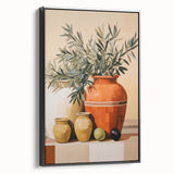 Maximalist Still Life Wall Art with Bold Terracotta Vases and Foliage