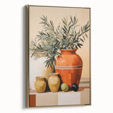 Maximalist Still Life Wall Art with Bold Terracotta Vases and Foliage