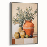 Maximalist Still Life Wall Art with Bold Terracotta Vases and Foliage