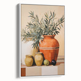 Maximalist Still Life Wall Art with Bold Terracotta Vases and Foliage