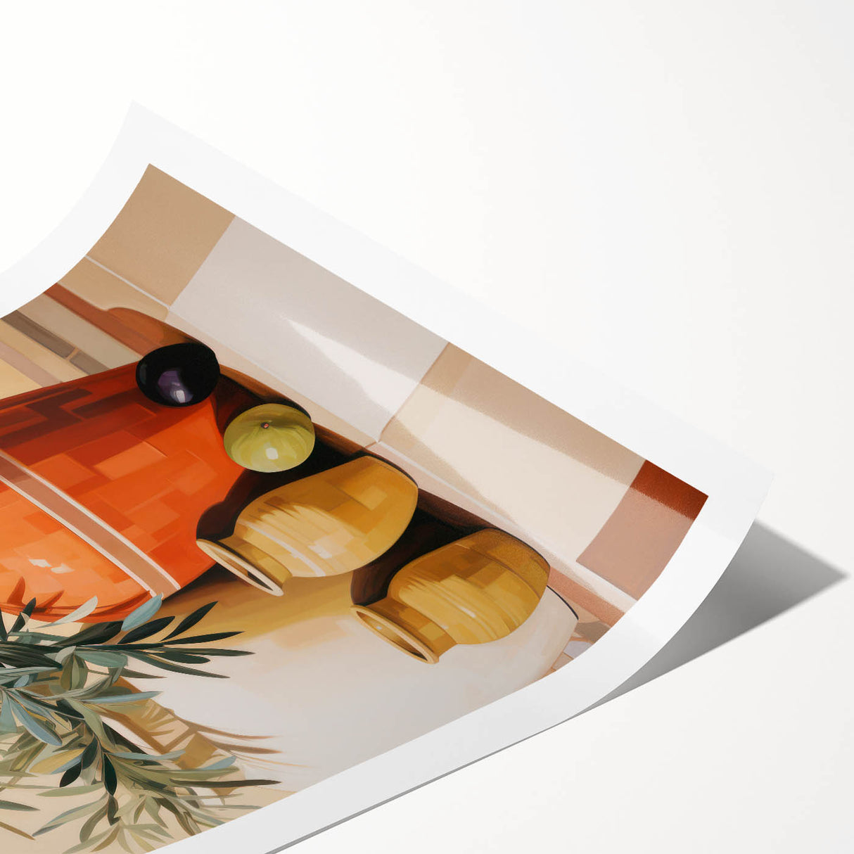 Maximalist Still Life Wall Art with Bold Terracotta Vases and Foliage