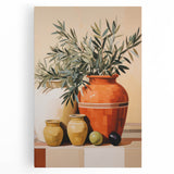 Maximalist Still Life Wall Art with Bold Terracotta Vases and Foliage