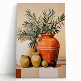 Maximalist Still Life Wall Art with Bold Terracotta Vases and Foliage
