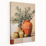 Maximalist Still Life Wall Art with Bold Terracotta Vases and Foliage