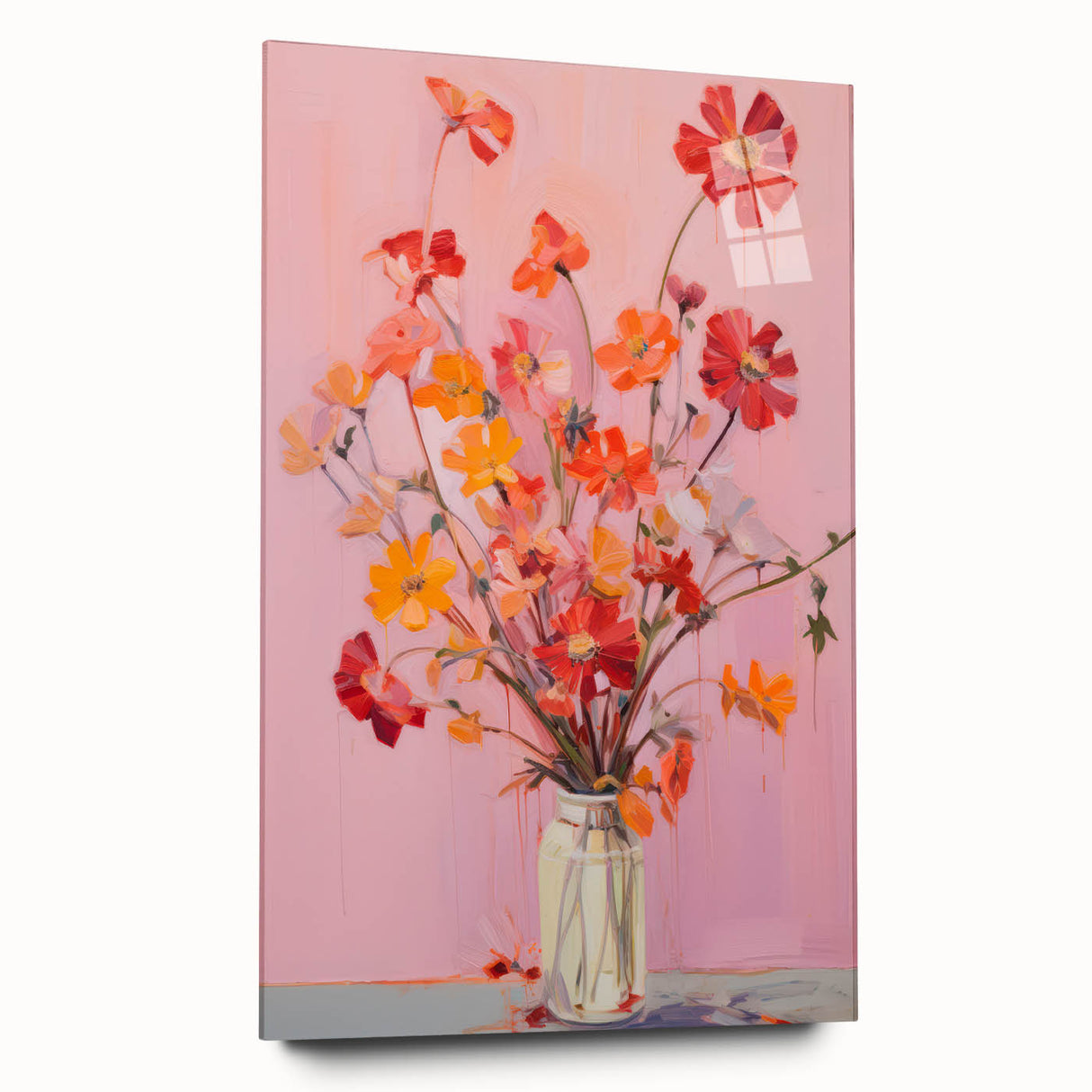 Maximalist Floral Wall Art with Bold Red and Yellow Flowers in Vase Design