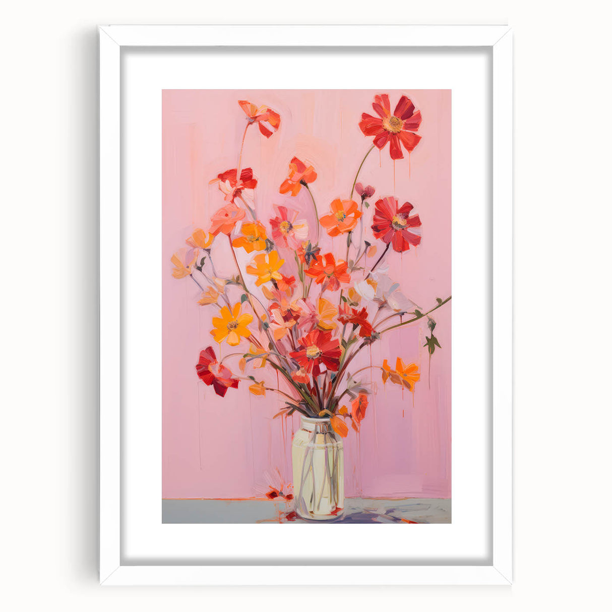Maximalist Floral Wall Art with Bold Red and Yellow Flowers in Vase Design