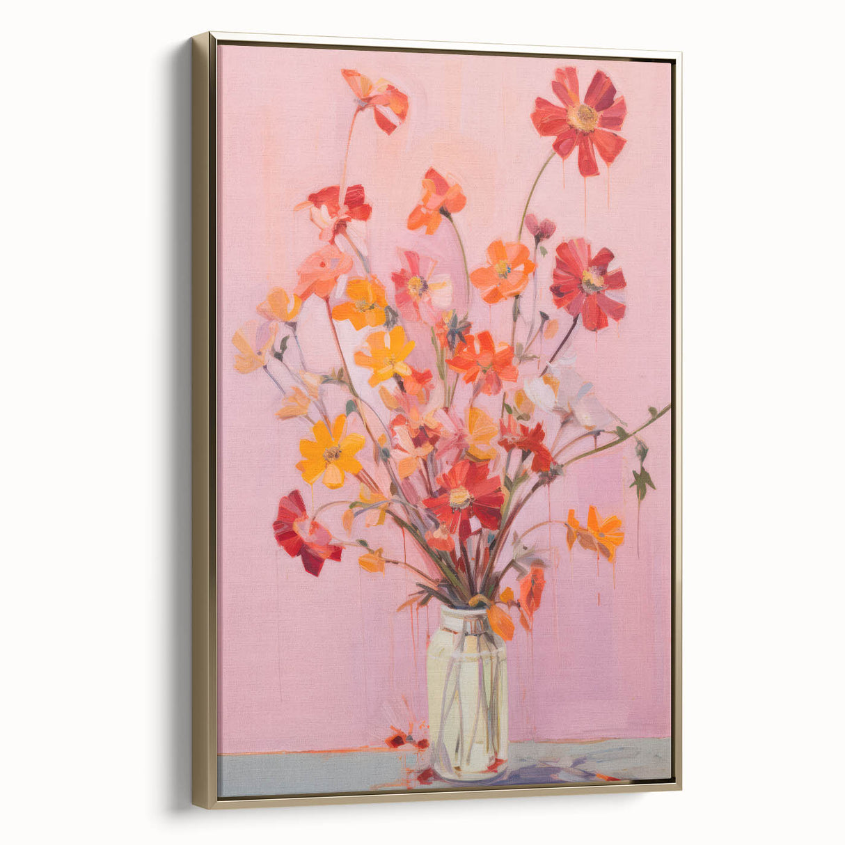 Maximalist Floral Wall Art with Bold Red and Yellow Flowers in Vase Design