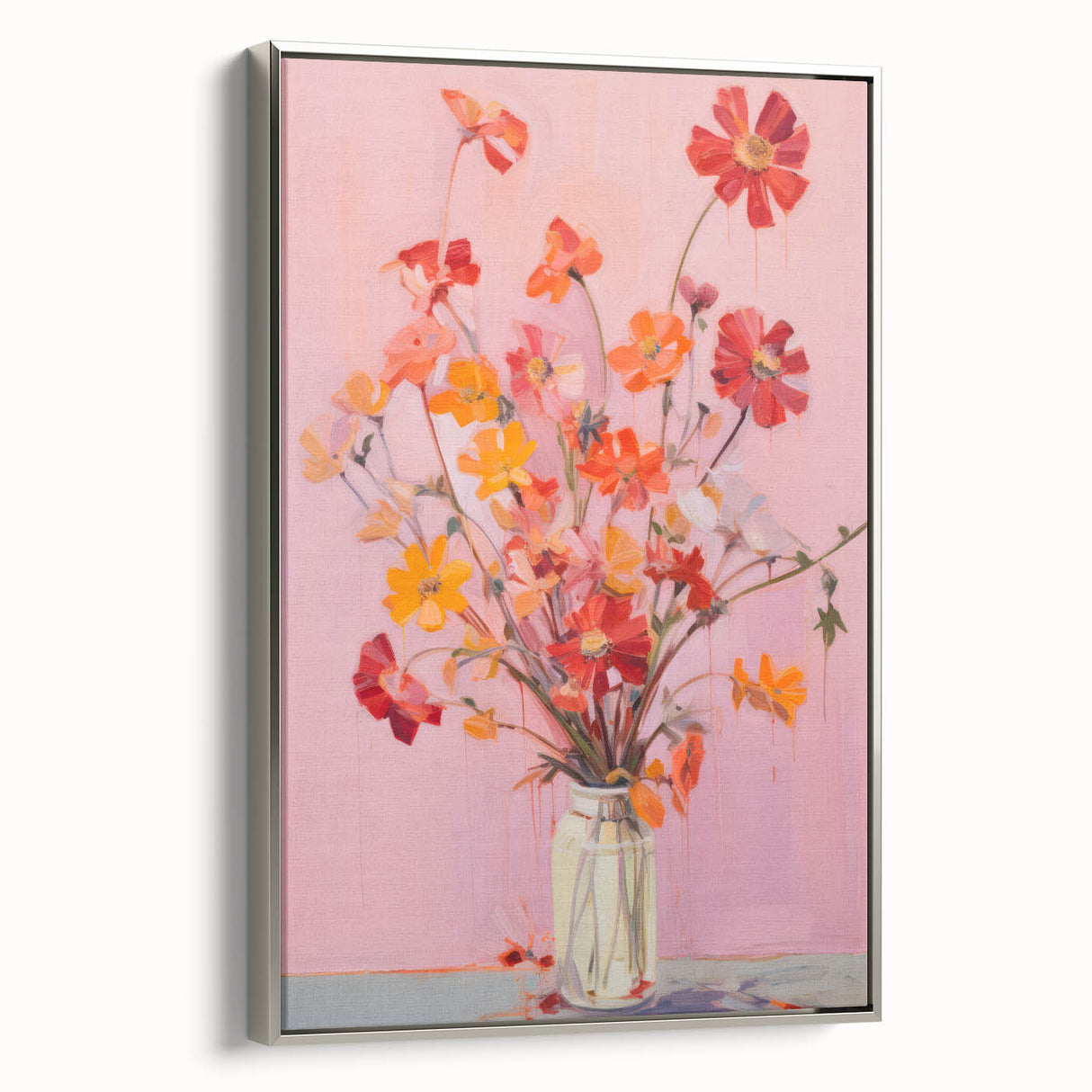 Maximalist Floral Wall Art with Bold Red and Yellow Flowers in Vase Design
