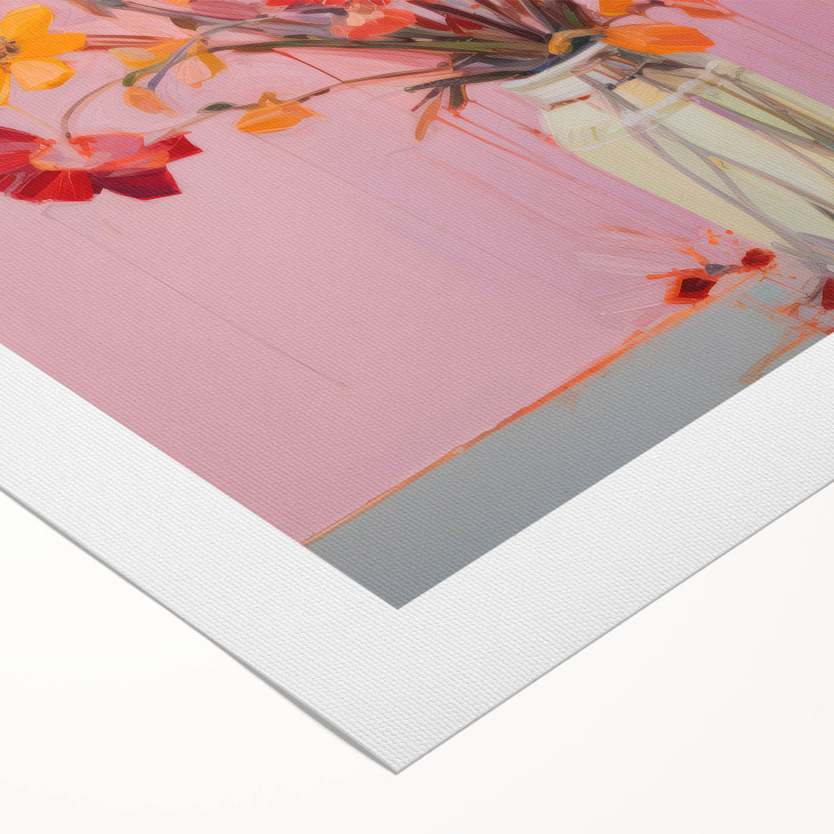 Maximalist Floral Wall Art with Bold Red and Yellow Flowers in Vase Design