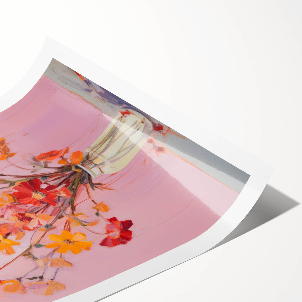 Maximalist Floral Wall Art with Bold Red and Yellow Flowers in Vase Design