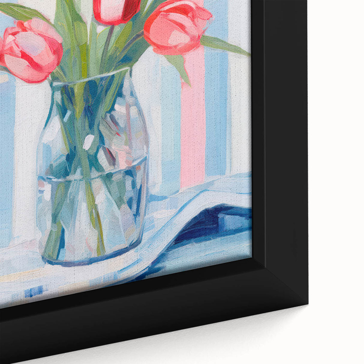 Maximalist Floral Wall Art with Vibrant Tulips and Colorful Striped Design