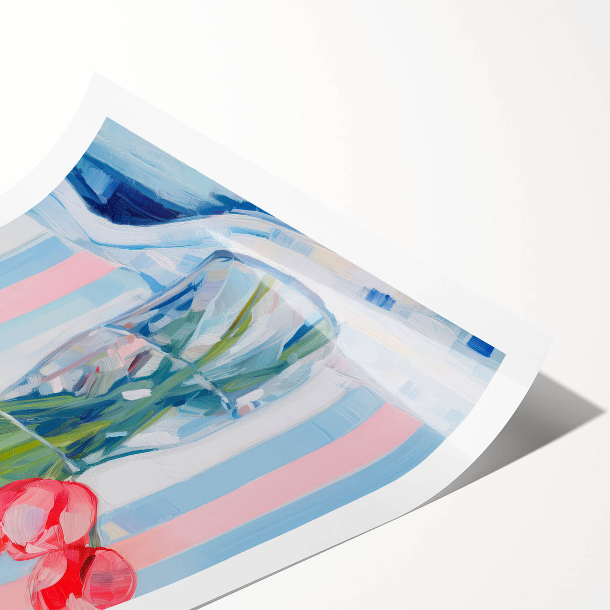 Maximalist Floral Wall Art with Vibrant Tulips and Colorful Striped Design