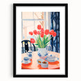 Maximalist Floral Still Life Wall Art with Red Tulips and Tea Setting